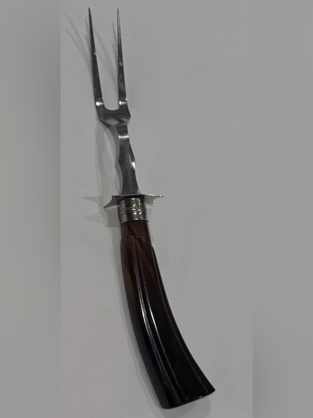 Vintage Stainless Steel Carving Fork Faux Horn Handle Meat Serving Fork